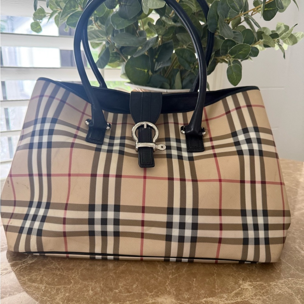Burberry Tan and Black Checkered Tote